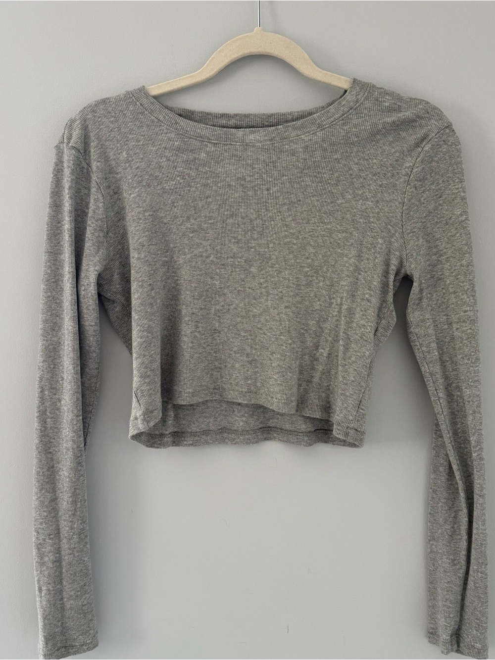Madewell Gray Long-Sleeve Cropped Knit Top